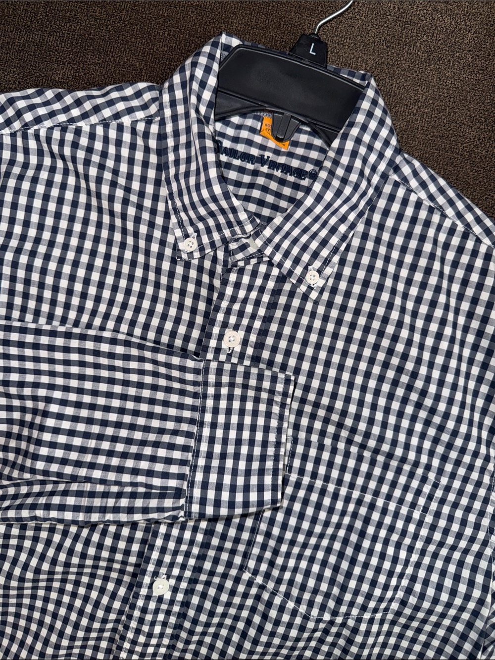 Tailor Vintage Luxe Performance Gingham Button Down Shirt Mens Medium Navy White